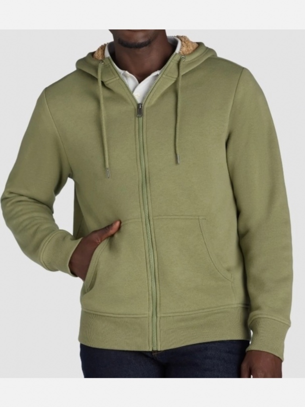 Men’s Olive Green Fleeced Lined Jacket with Hoodie